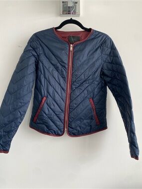 Ikks Navy Quilted Puffer Jacket with Burgundy Trim